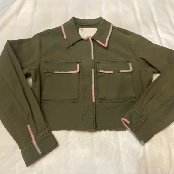 New! Anthropologie Pilcro Army Green Cropped Embroidered Jacket 2515 - Picture 4 of 13